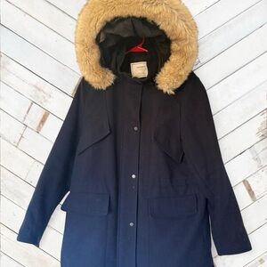Zara Black Puffer Coat with Faux Fur Hood